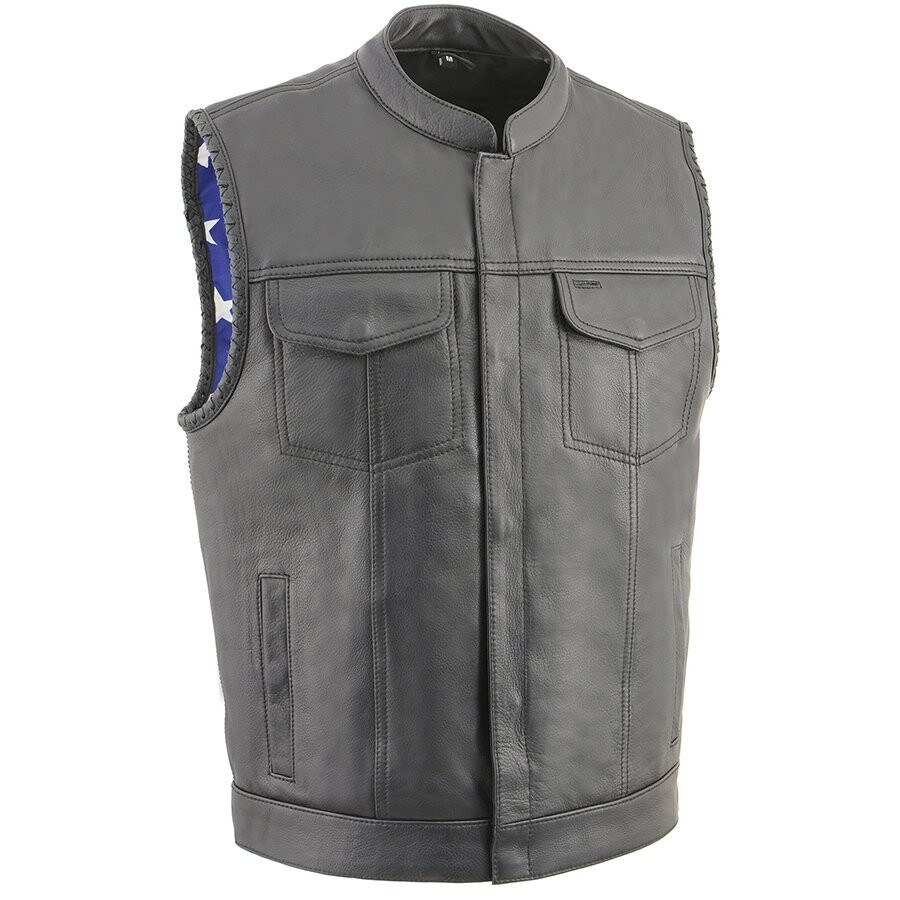 Men’s Club Style Leather Vest with Leather Laced Arm Holes
Brand : Milwaukee Leather