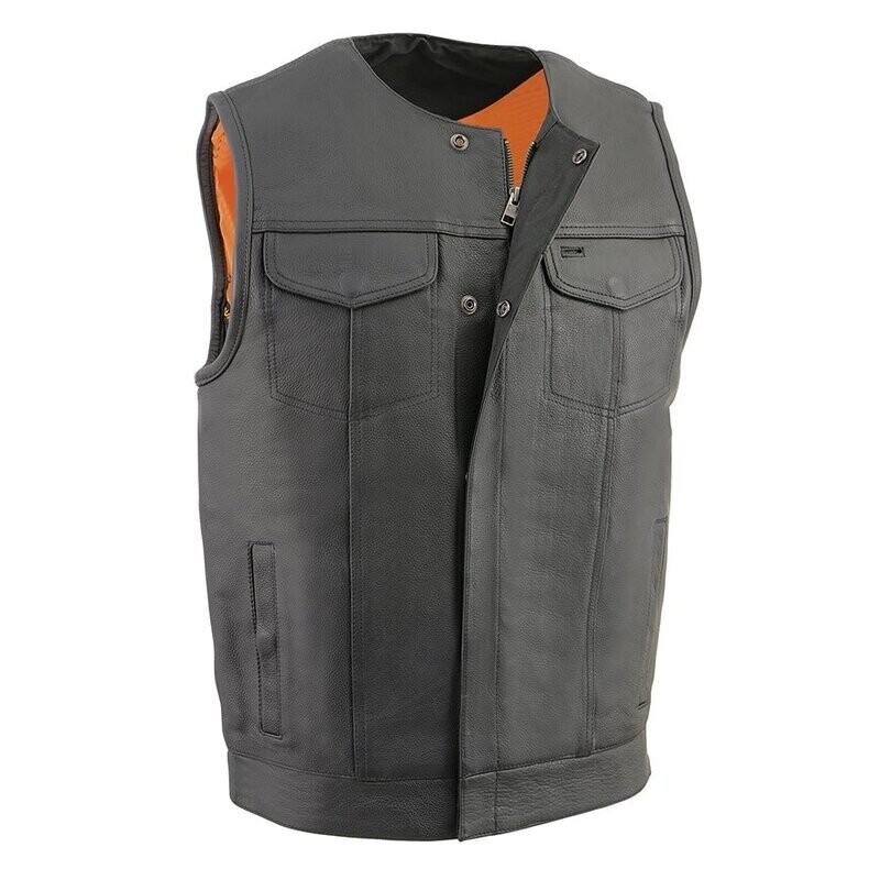 Men’s Cool Tec Collarless Leather Snap/Zip Front Club Style Vest
Brand : Milwaukee Leather