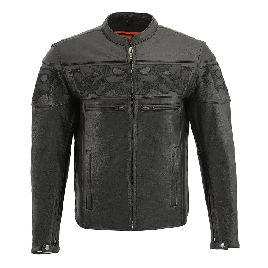 Men’s Crossover Scooter Jacket w/ Reflective Skulls and Cool Tec technology
Brand : Milwaukee Leather