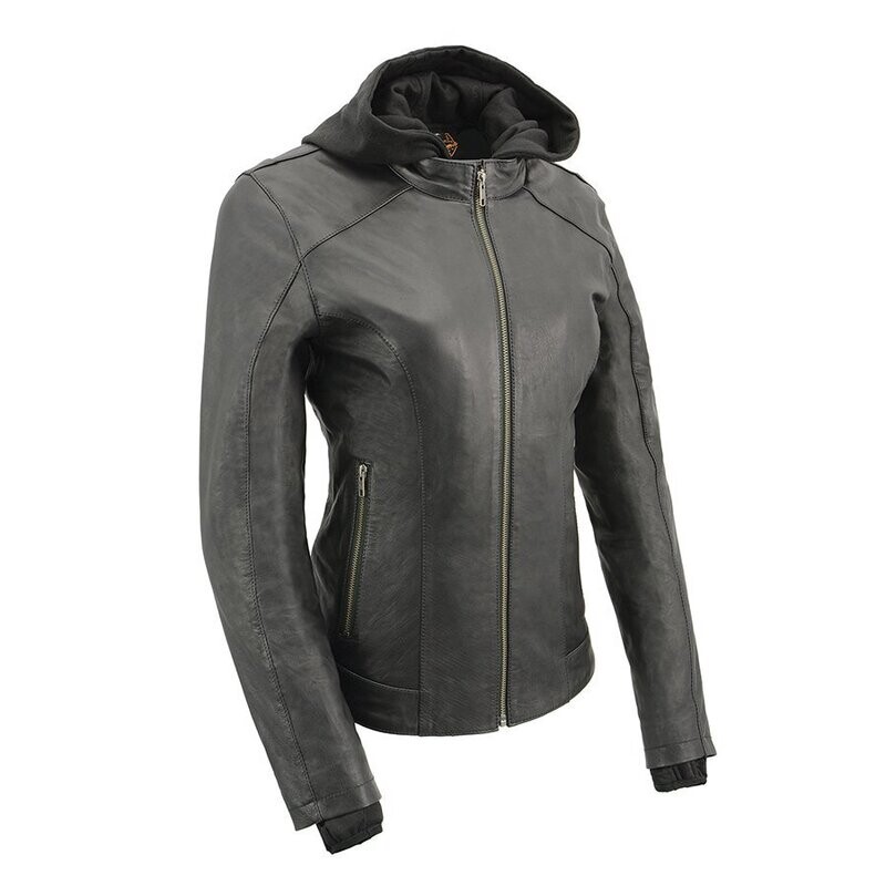 Women’s Lightweight Scuba Jacket w/ Purple Wings & Full Hoodie Liner
Brand : Milwaukee Leather
