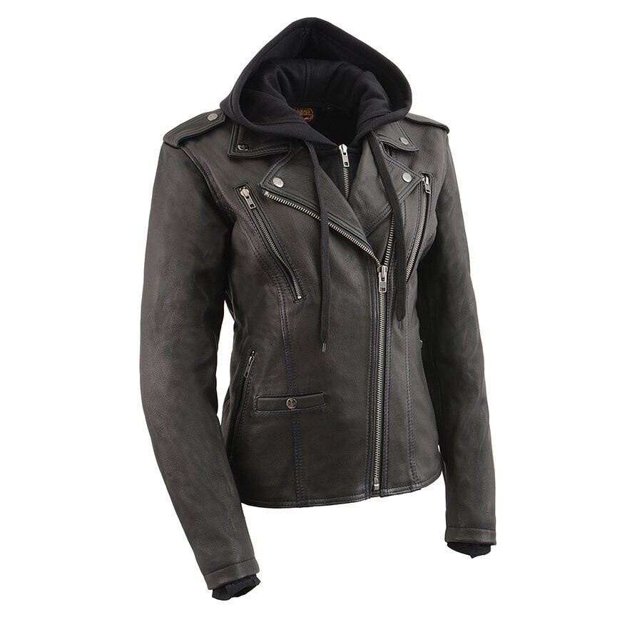 Women’s Vented MC Lapel Jacket w/ Full Sleeve Interior Hoodie
Brand : Milwaukee Leather