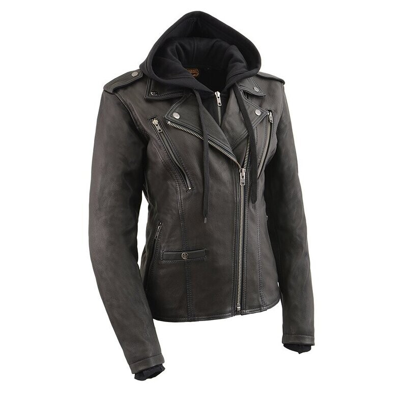 Women’s Vented MC Lapel Jacket w/ Full Sleeve Interior Hoodie
Brand : Milwaukee Leather