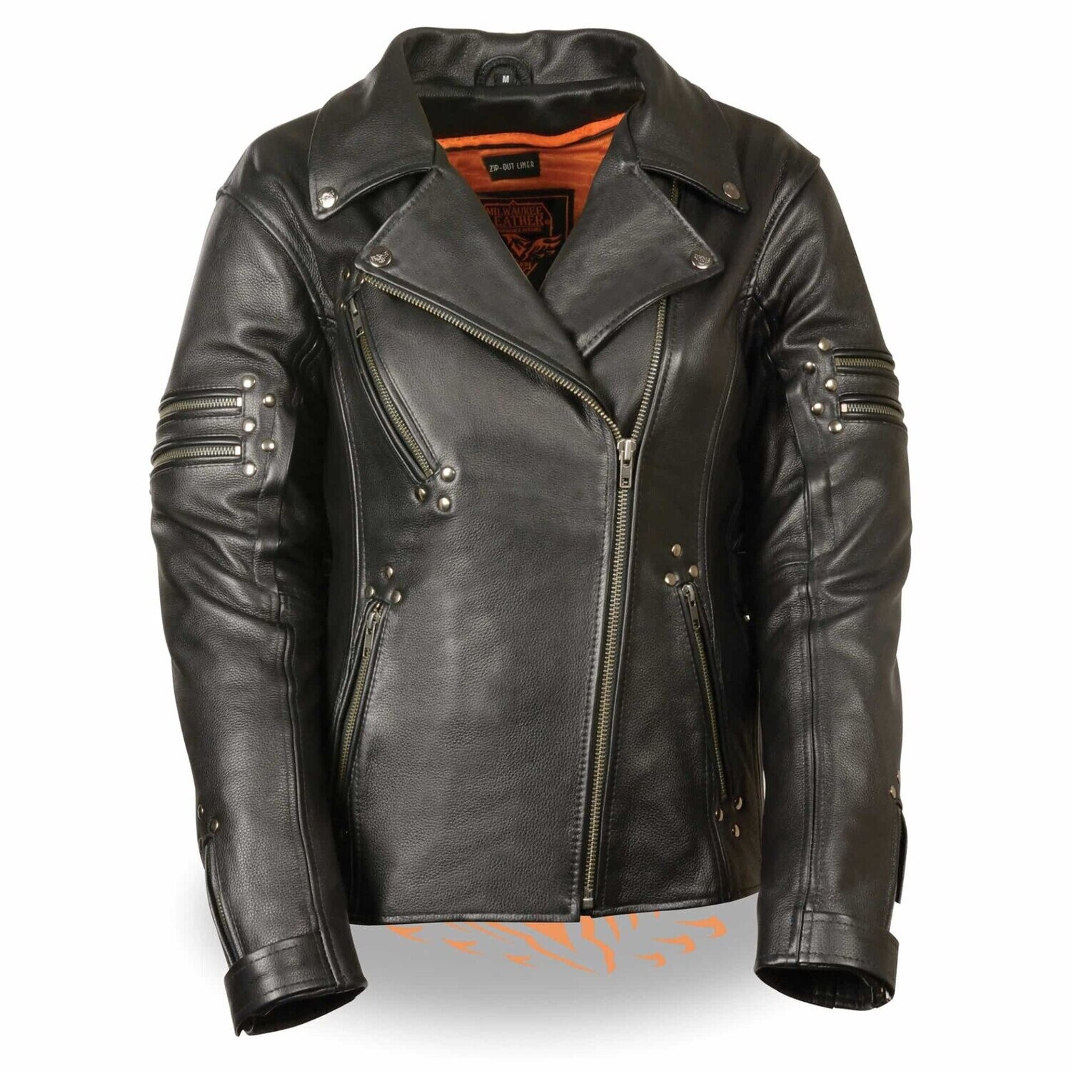 Women’s Fitted Beltless M/C Jacket w/ Rivet Detailing
Brand : Milwaukee Leather