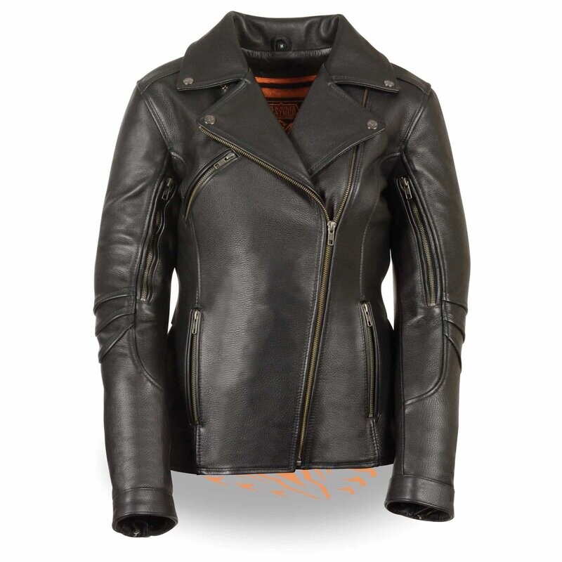 Women’s Long Length Beltless Vented Biker Jacket
Brand : Milwaukee Leather