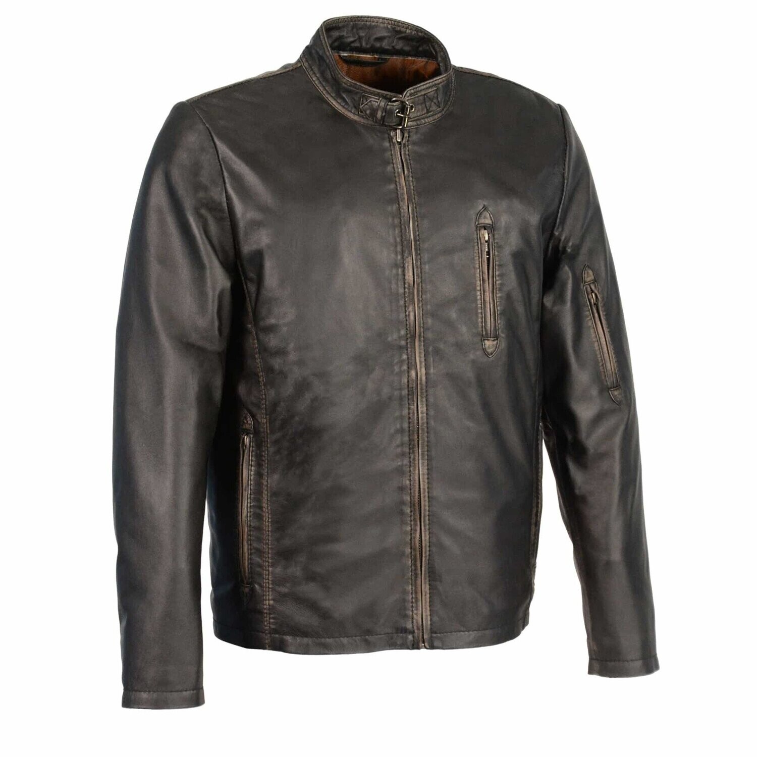Men’s Sheepskin Moto Racer Leather Jacket w/ Throat Latch
Brand : Milwaukee Leather