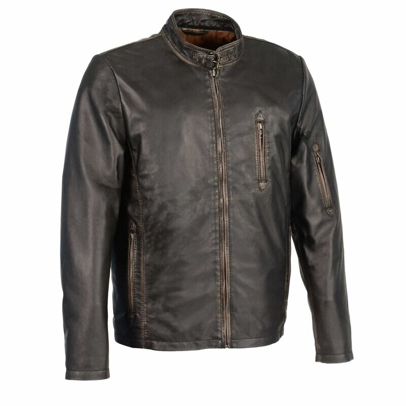 Men’s Sheepskin Moto Racer Leather Jacket w/ Throat Latch
Brand : Milwaukee Leather