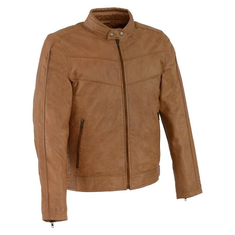 Men’s Stand Up Collar Leather Jacket w/ Side Buckles & Lower Back Padding
Brand : Milwaukee Leather