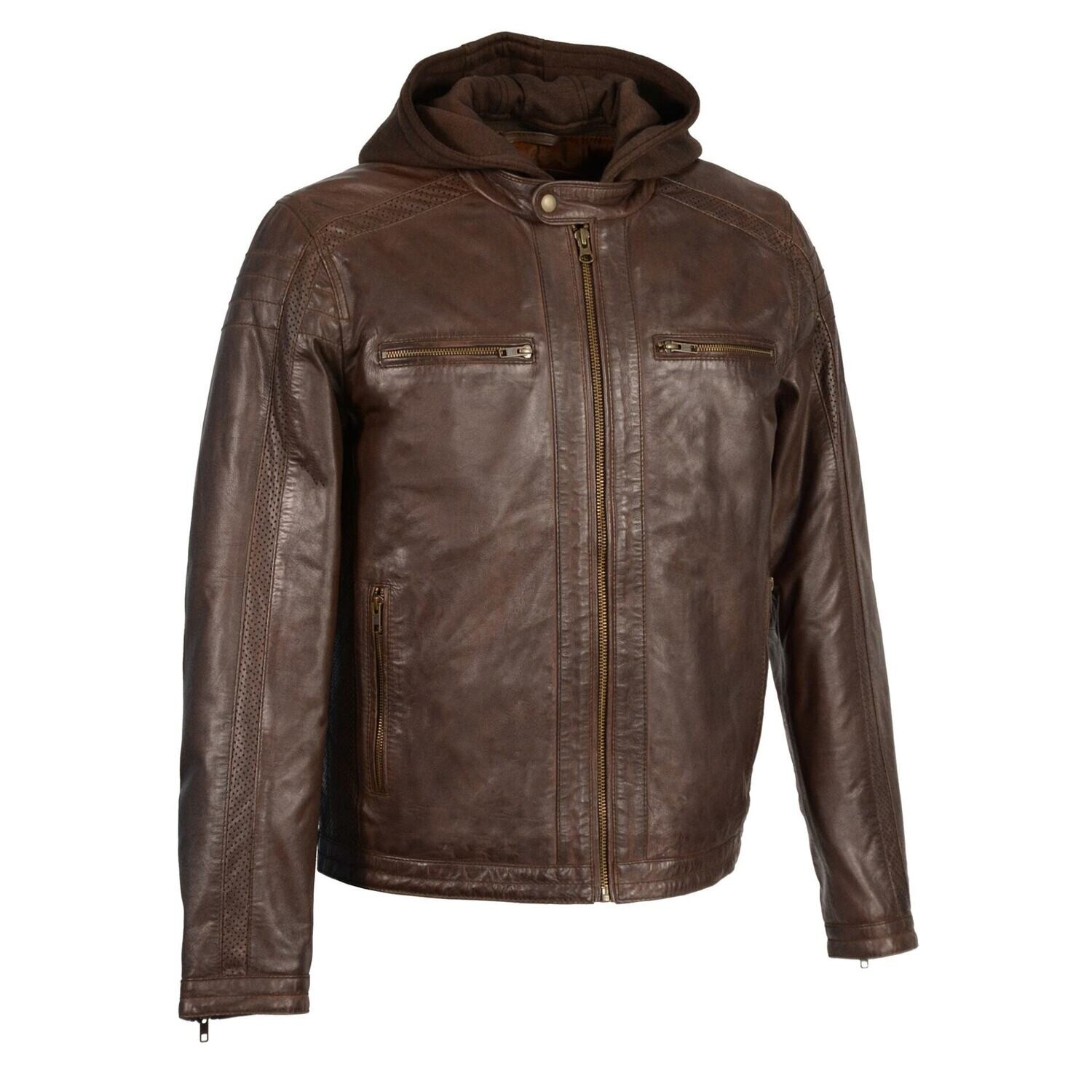 Men’s Zipper Front Leather Jacket w/ Removable Hood
Brand : Milwaukee Leather Multiple colors