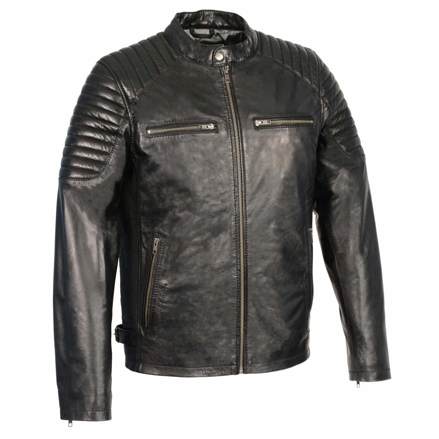 Men’s Snap Collar Leather Jacket w/ Quilted Shoulders
Brand : Milwaukee Leather Multiple colors
