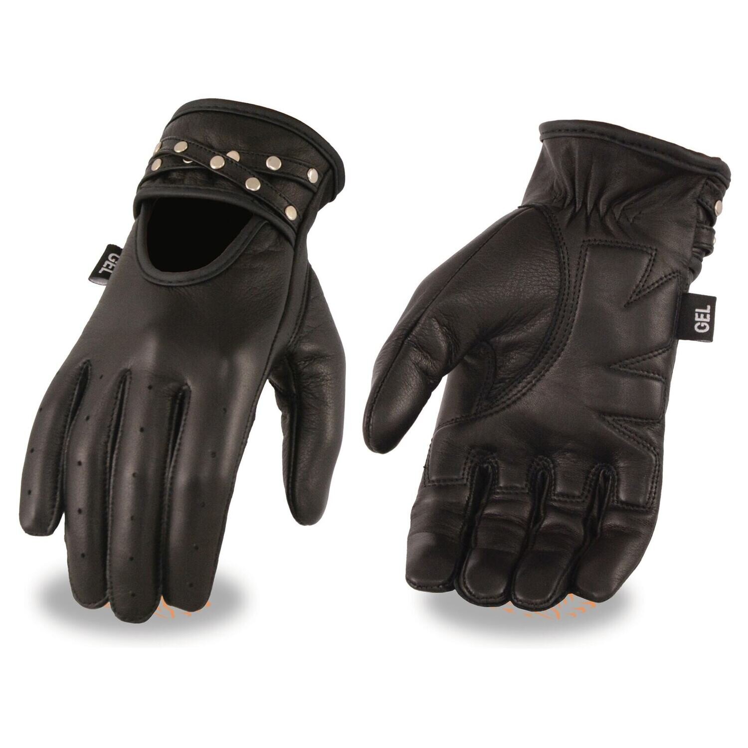 Women’s Black Leather Driving Glove w/ Gel Pam & Studs
Brand : Milwaukee Leather