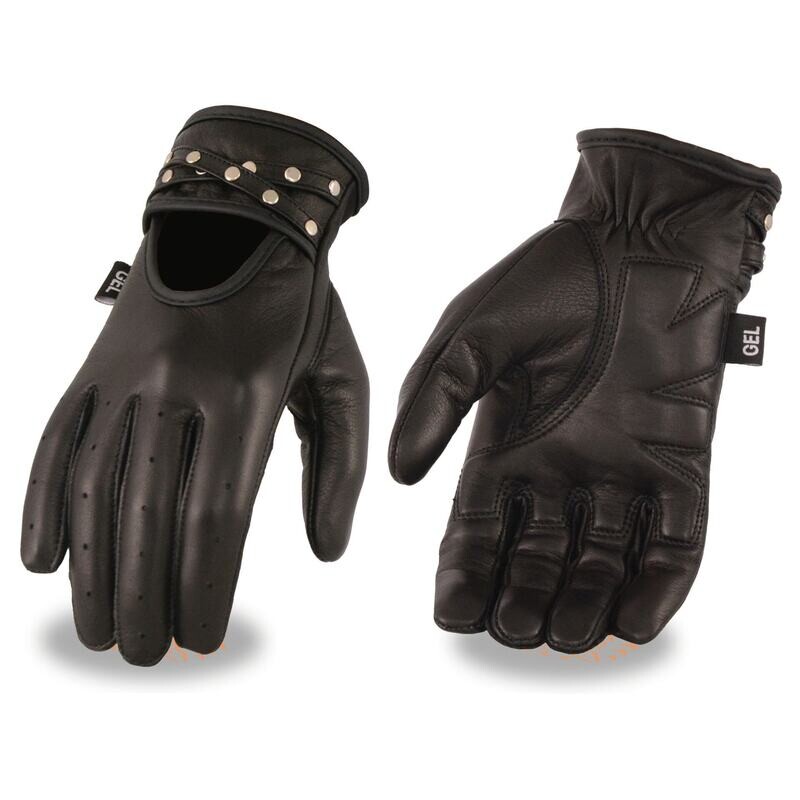 Women’s Black Leather Driving Glove w/ Gel Pam & Studs
Brand : Milwaukee Leather
