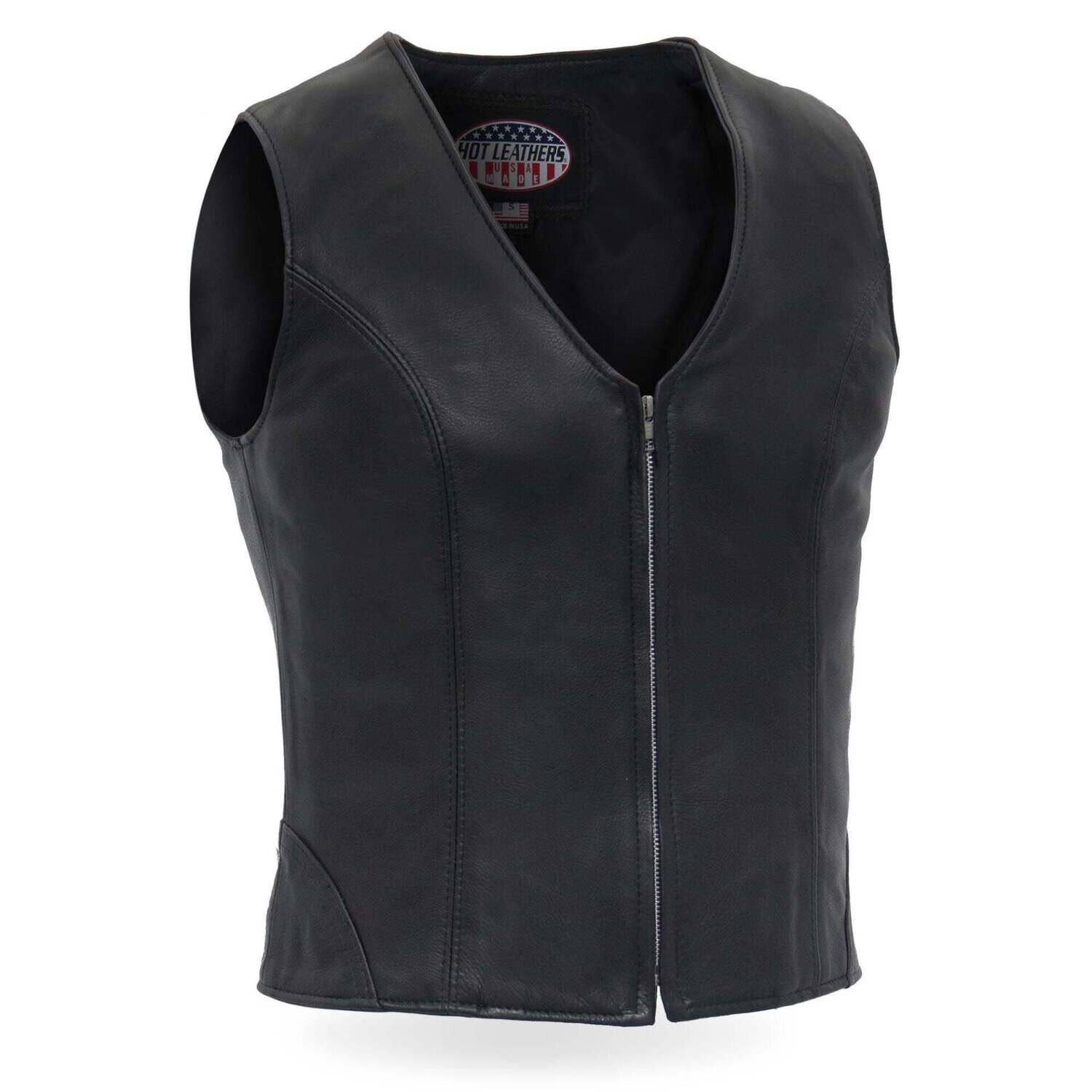 HOT LEATHERS VSL5003 USA MADE LADIES LEATHER MOTORCYCLE BIKER VEST WITH FRONT ZIPPER