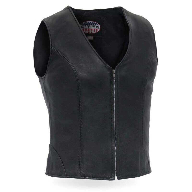 HOT LEATHERS VSL5003 USA MADE LADIES LEATHER MOTORCYCLE BIKER VEST WITH FRONT ZIPPER