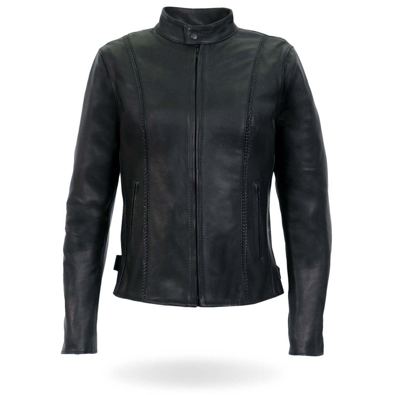 HOT LEATHERS JKL5002 USA MADE LADIES BRAIDED LEATHER MOTORCYCLE BIKER JACKET