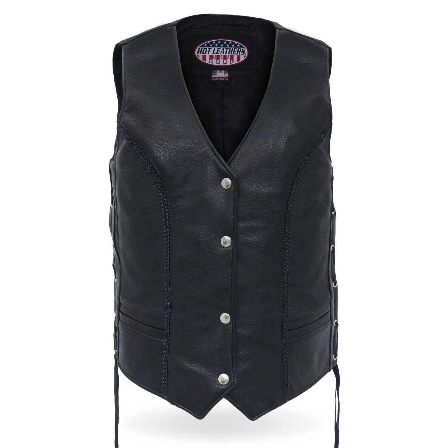 HOT LEATHERS VSL5001 USA MADE LADIES BRAIDED LEATHER MOTORCYCLE BIKER VEST
