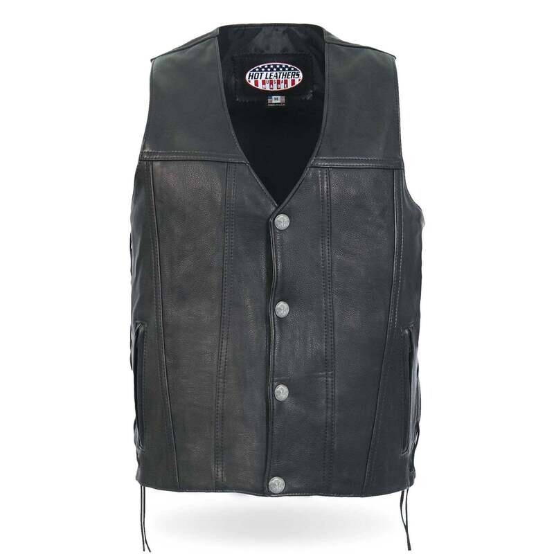 HOT LEATHERS VSM5005 MEN'S USA MADE BUFFALO NICKEL SNAP PREMIUM LEATHER MOTORCYCLE BIKER VEST