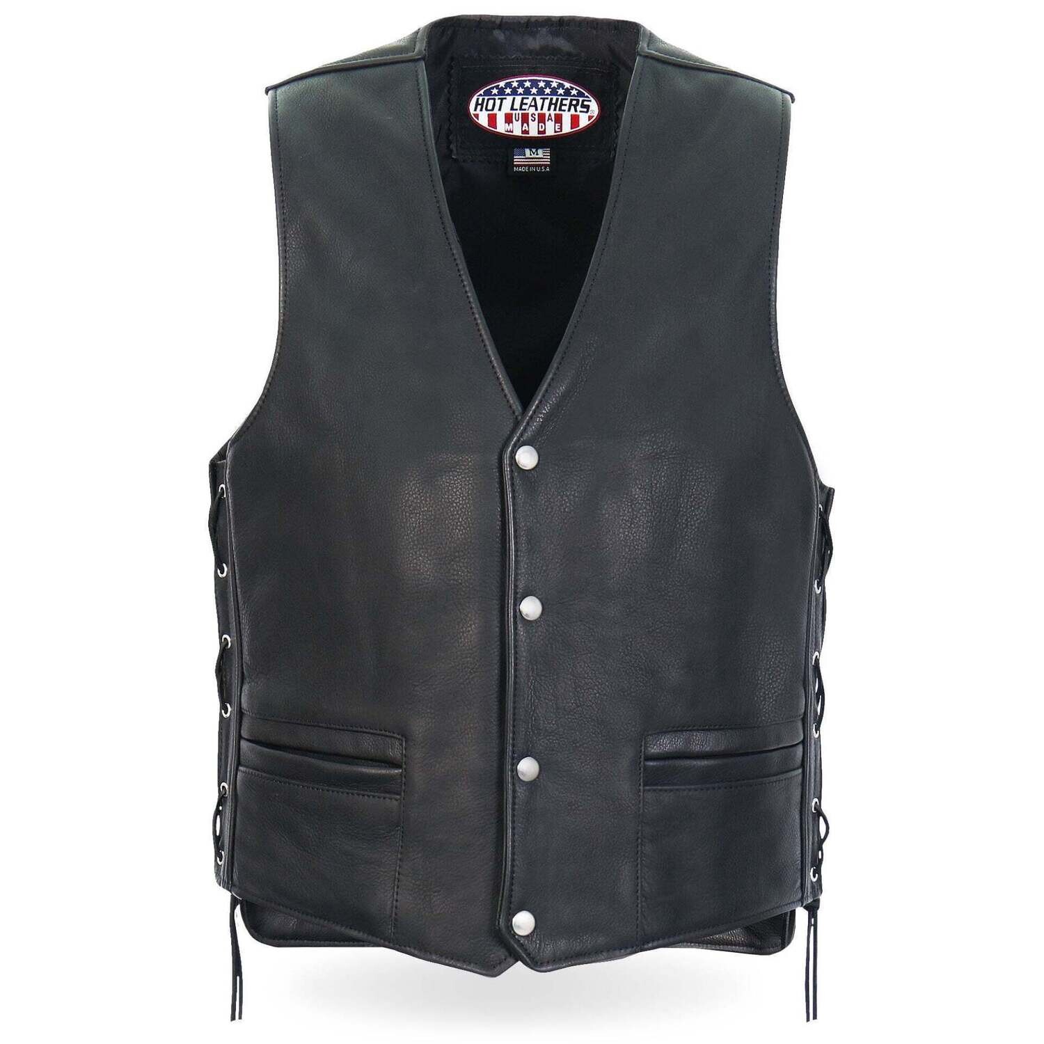 HOT LEATHERS VSM5003 MEN'S USA MADE EXTRA LONG BACK PREMIUM STEERHIDE MOTORCYCLE BIKER LEATHER VEST