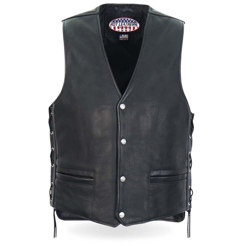 HOT LEATHERS VSM5003 MEN'S USA MADE EXTRA LONG BACK PREMIUM STEERHIDE MOTORCYCLE BIKER LEATHER VEST