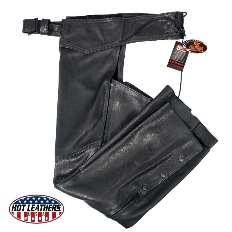 HOT LEATHERS CHL5001 LADIES BLACK USA MADE MOTORCYCLE BIKER LEATHER CHAPS