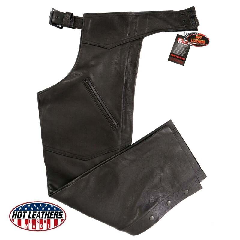 HOT LEATHERS CHM5001 MEN'S CLASSIC BLACK USA MADE LEATHER CHAPS