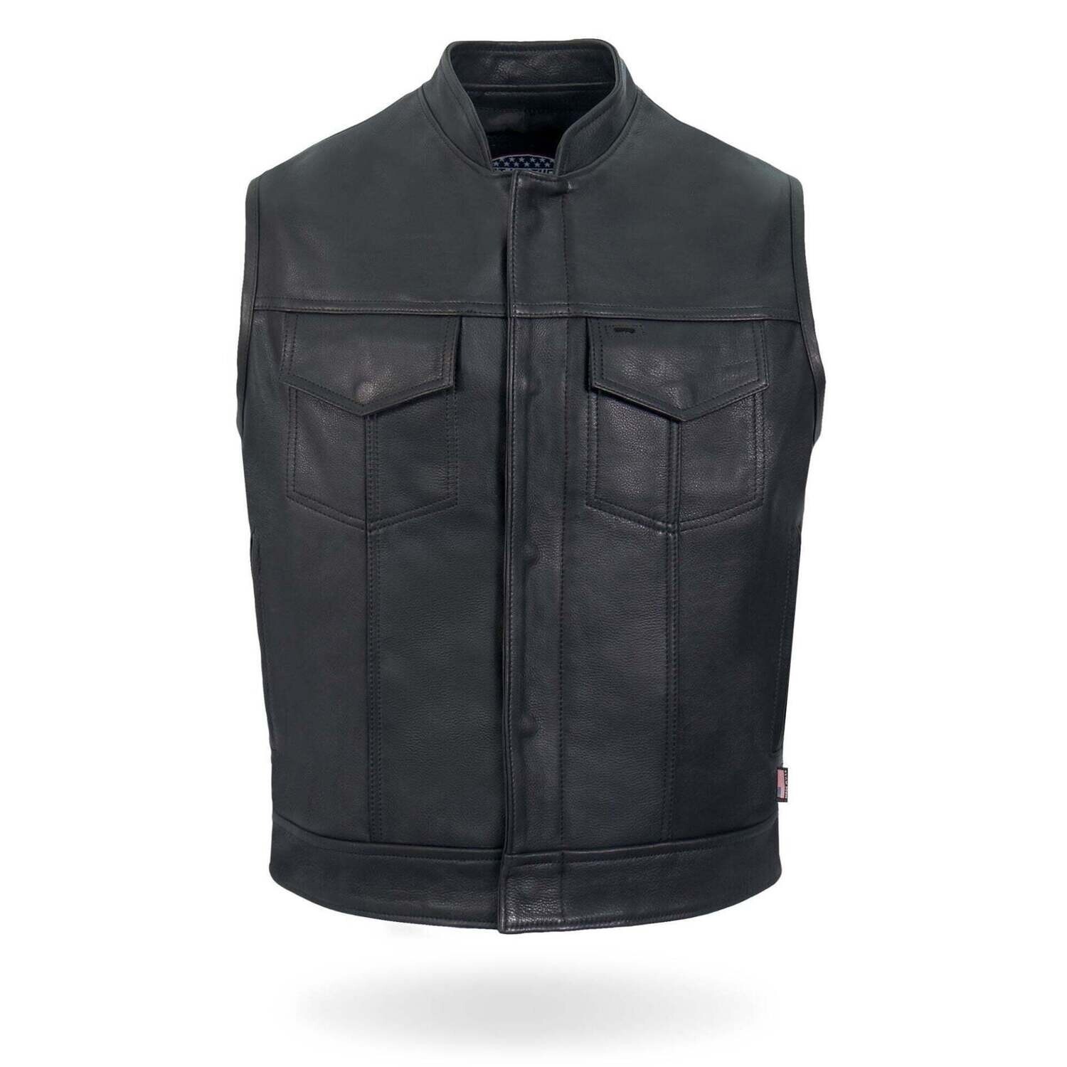 HOT LEATHERS VSM5004 MEN'S USA MADE COVERED ZIPPER PREMIUM CLUB BIKER LEATHER MOTORCYCLE VEST