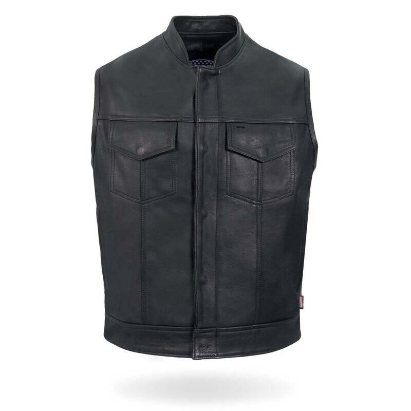 HOT LEATHERS VSM5004 MEN'S USA MADE COVERED ZIPPER PREMIUM CLUB BIKER LEATHER MOTORCYCLE VEST