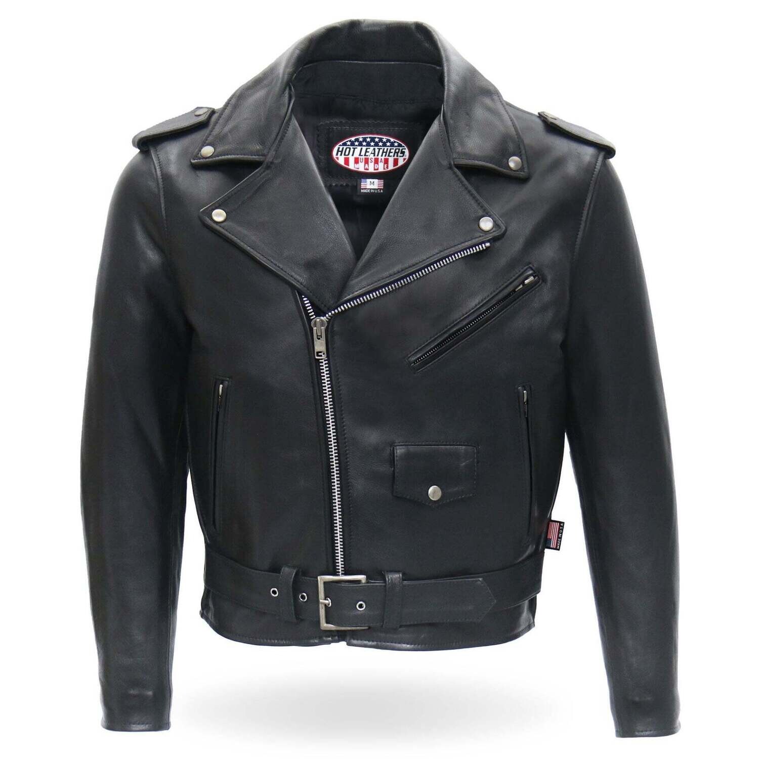 HOT LEATHERS JKM5009 MEN'S USA MADE BLACK PREMIUM LEATHER CLASSIC MOTORCYCLE BIKER JACKET