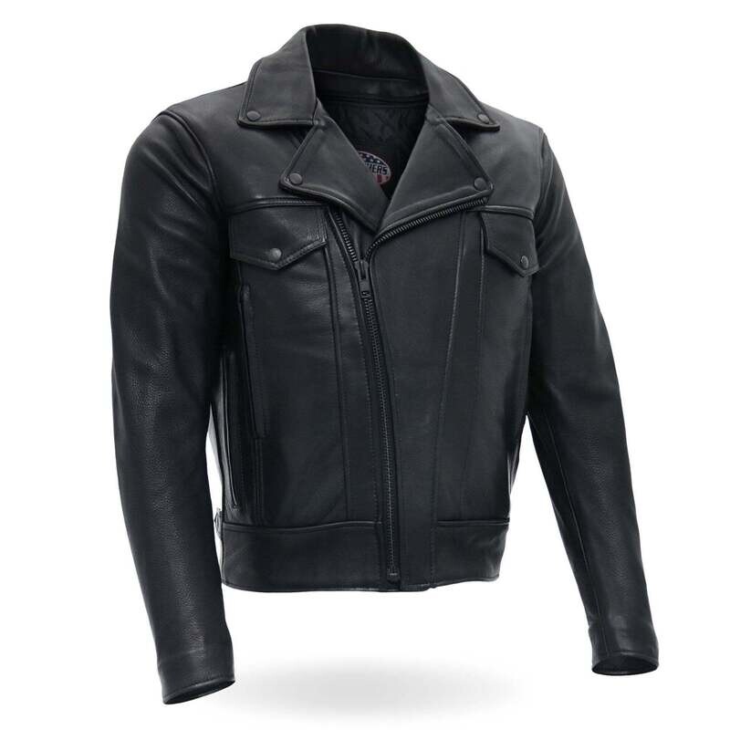 HOT LEATHERS JKM5008 MEN'S USA MADE BLACK PREMIUM LEATHER VENTED MOTORCYCLE BIKER JACKET