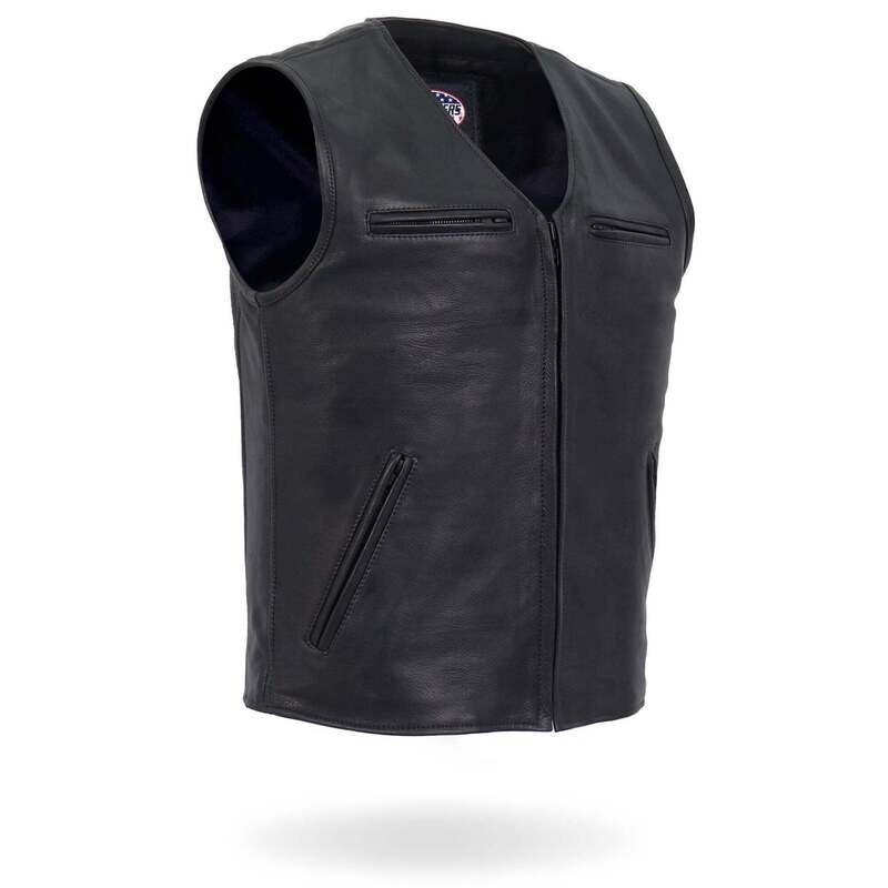 HOT LEATHERS PREMIUM USA MADE LEATHER V NECK CLUB STYLE ZIPPER FRONT MOTORCYCLE BIKER VEST