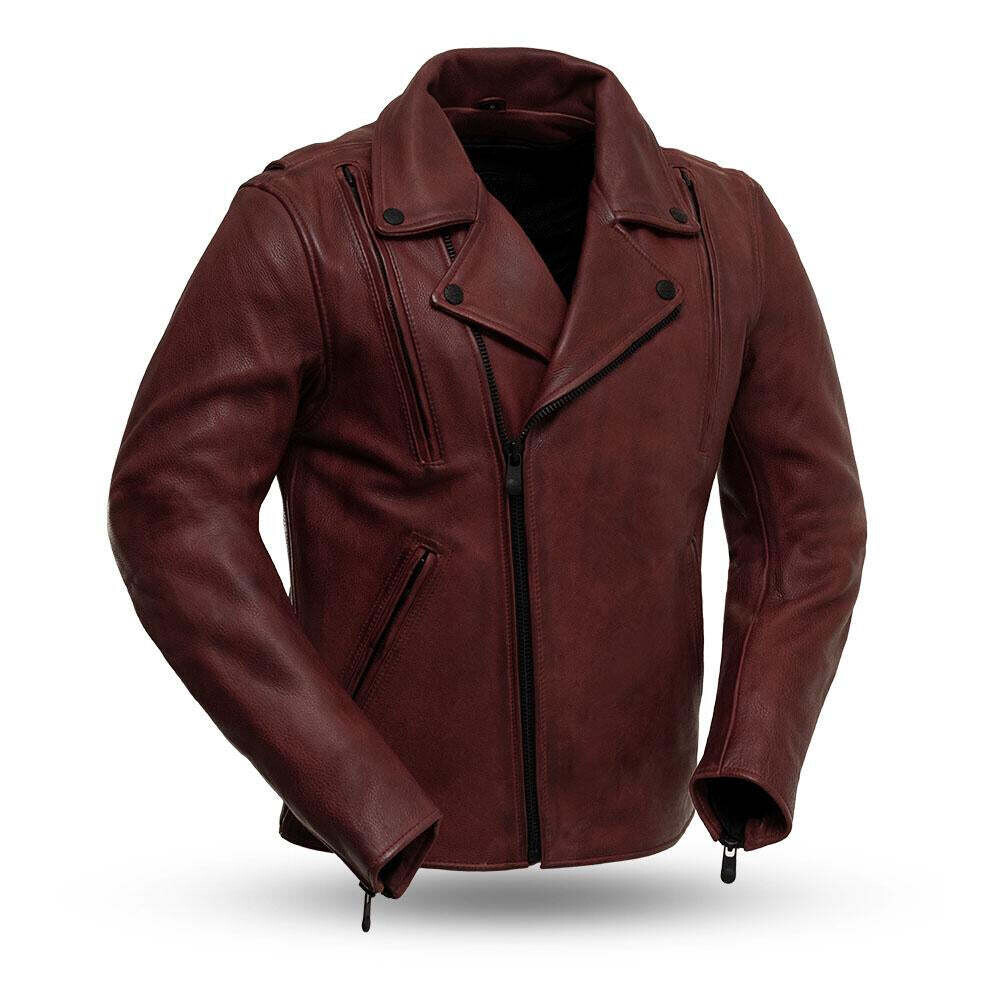NIGHT RIDER - MEN'S MOTORCYCLE LEATHER JACKET OX BLOOD