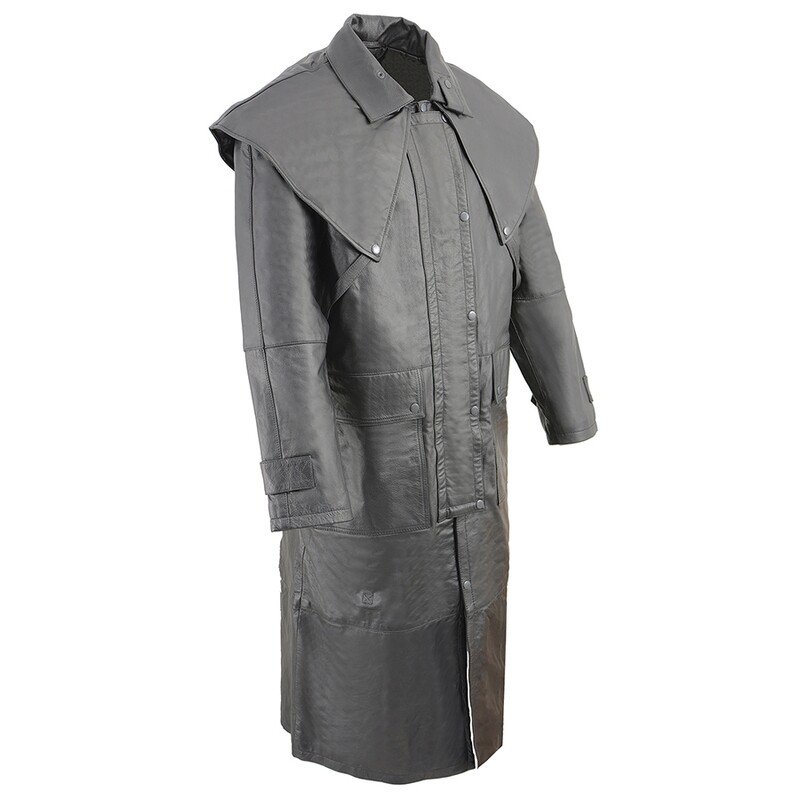 Men’s Full Length Leather Duster w/ Removable Cape & Leg Straps