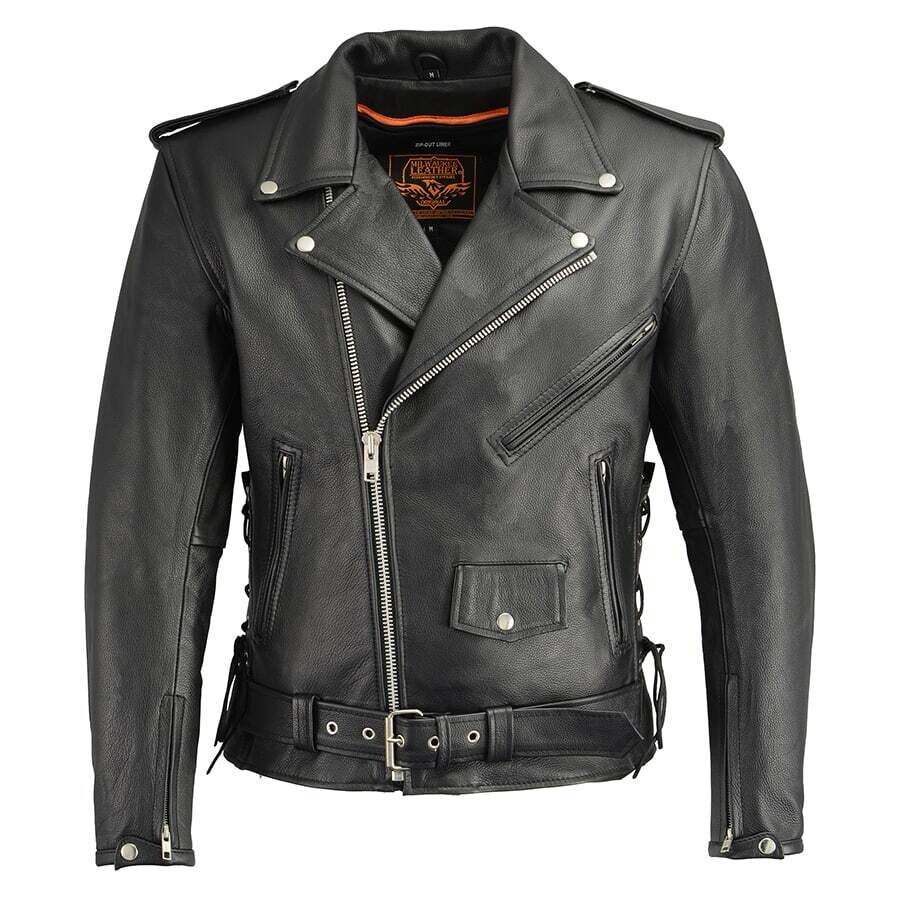 Men’s Classic Side Lace Police Style M/C Jacket w/ Gun Pockets