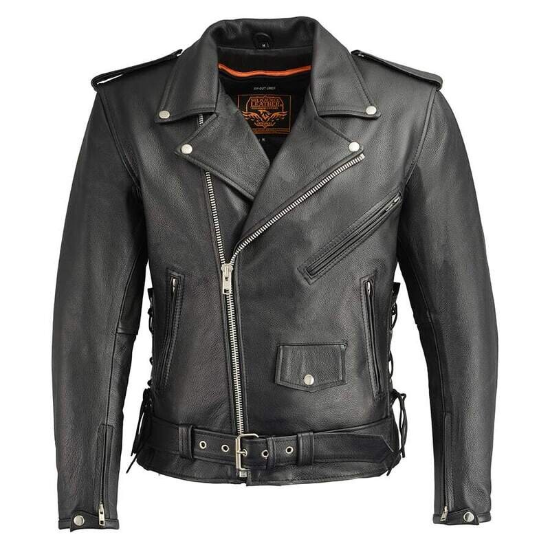 Men’s Classic Side Lace Police Style M/C Jacket w/ Gun Pockets