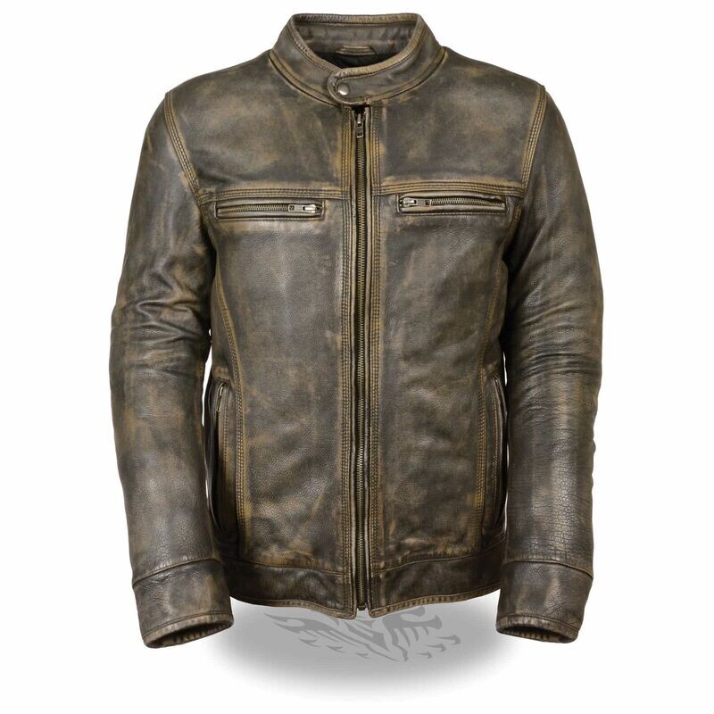 Men’s Brown Distressed Scooter Jacket w/ Venting