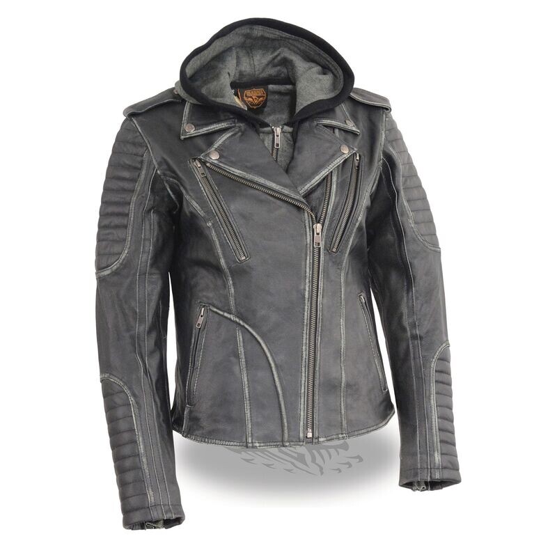 Women’s Rub-off M/C Jacket w/ Full Hoodie Jacket Liner
Brand : Milwaukee Leather