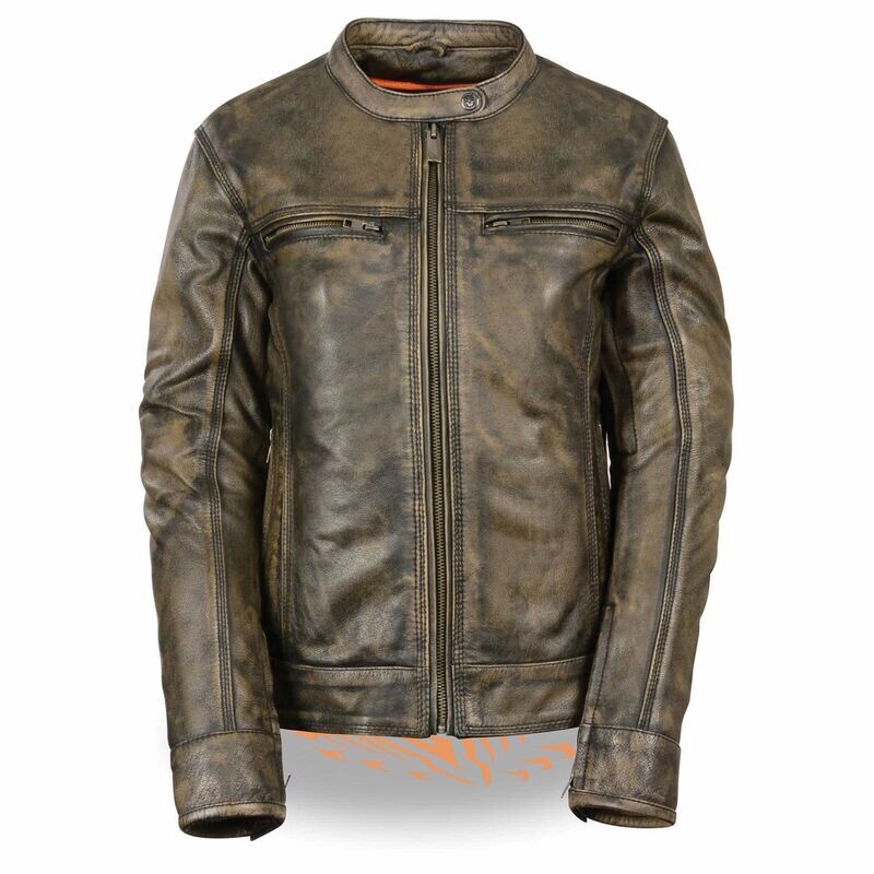 Women’s Brown Distressed Scooter Jacket w/ Venting
Brand : Milwaukee Leather