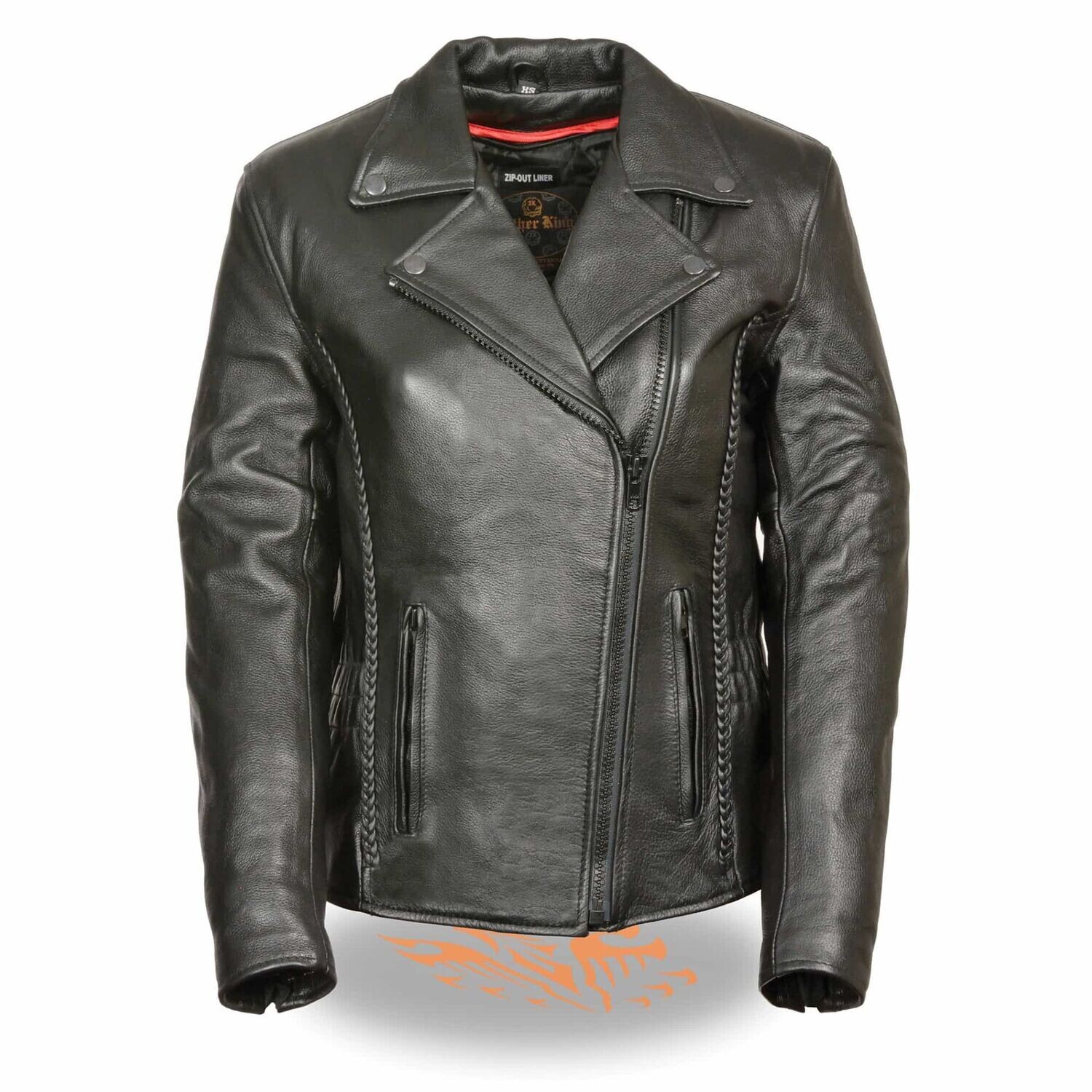 Women’s leather Jacket with Braid & Stud Back Detailing
Brand : Milwaukee Leather