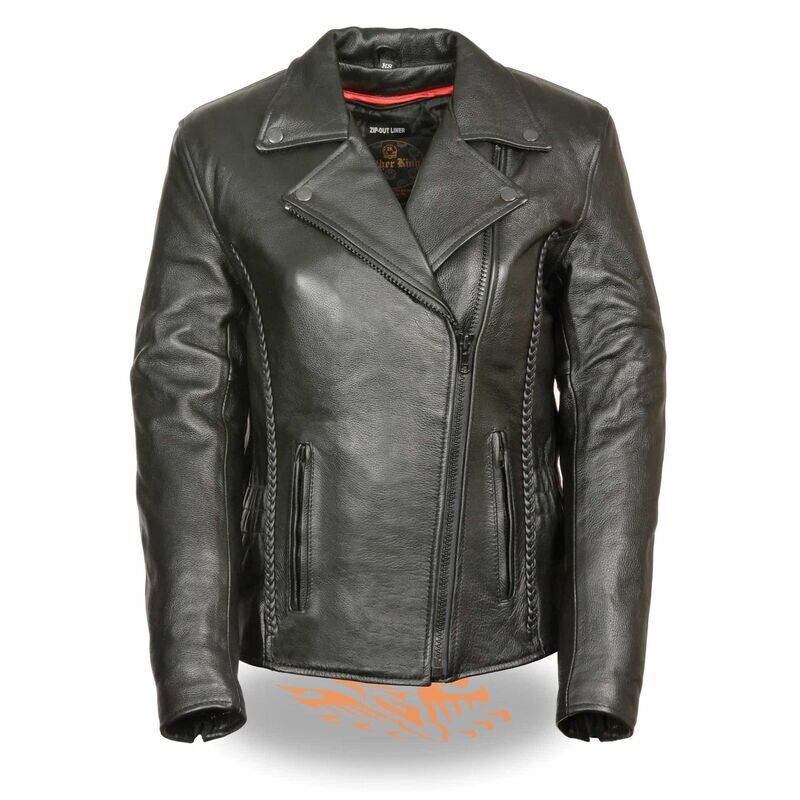 Women’s leather Jacket with Braid & Stud Back Detailing
Brand : Milwaukee Leather