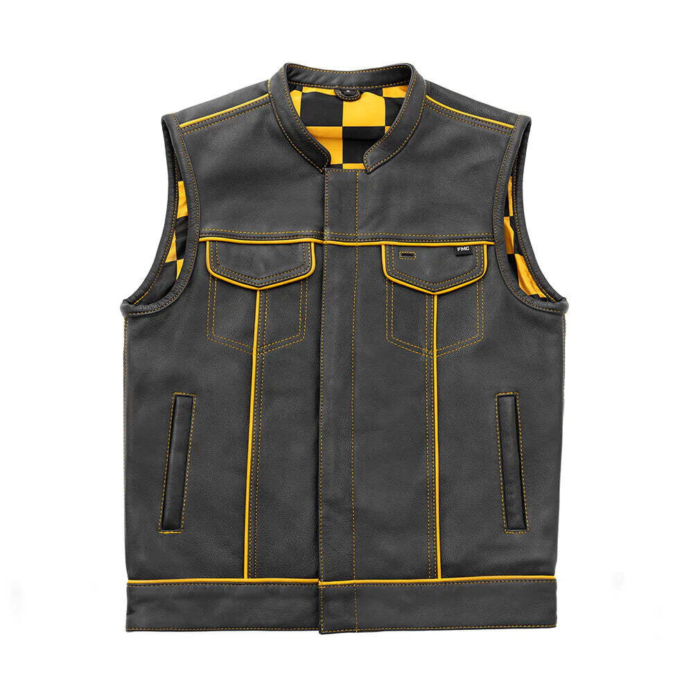 Gold Checker - Men's Motorcycle Leather Vest