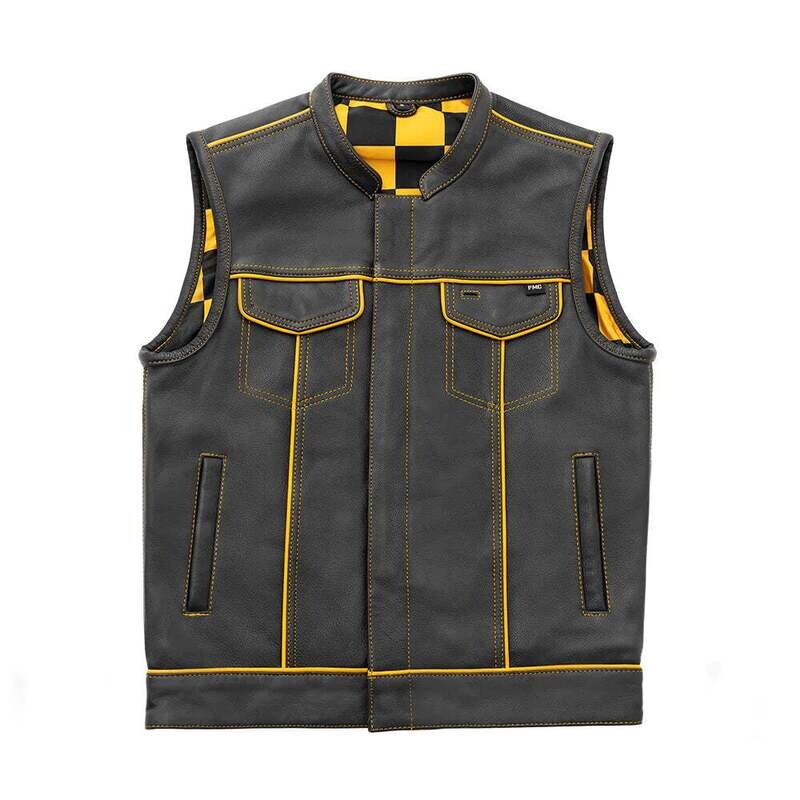 Gold Checker - Men's Motorcycle Leather Vest