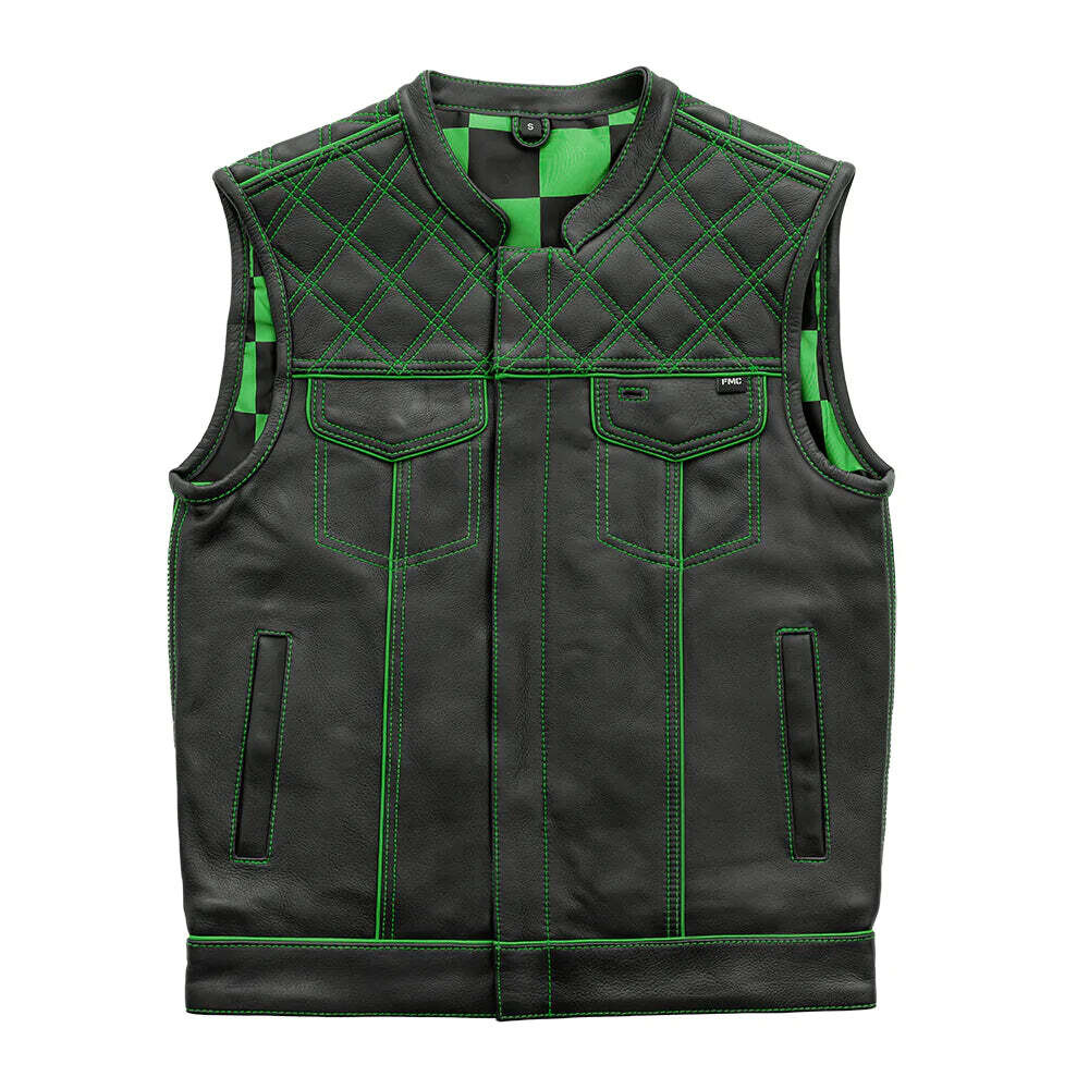 Green Checker - Men's Motorcycle Leather Vest