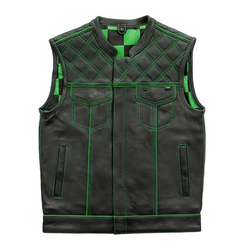Green Checker - Men's Motorcycle Leather Vest