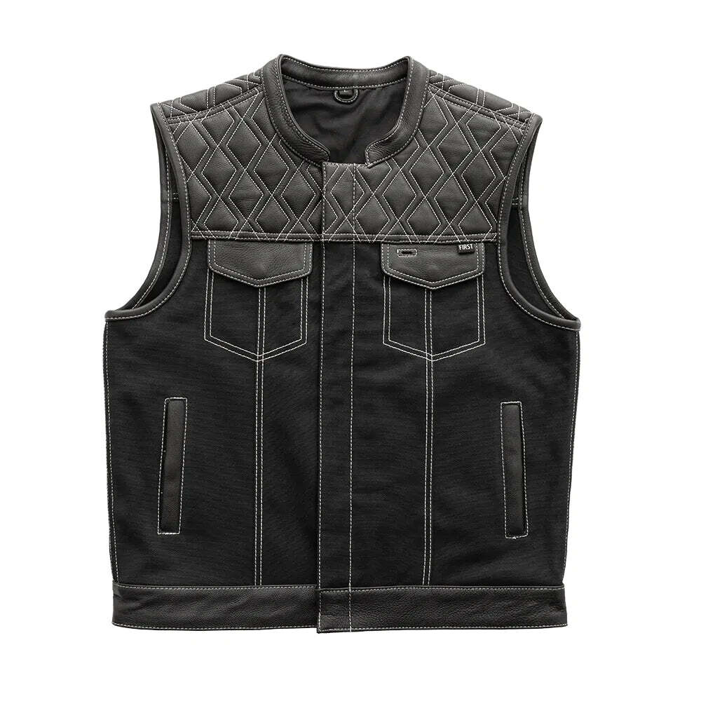 Hunt Club (White Stitch) - Motorcycle Leather Canvas Vest