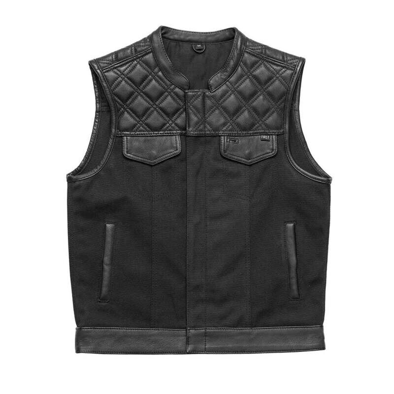 Hunt Club (Black) - Motorcycle Leather Canvas Vest