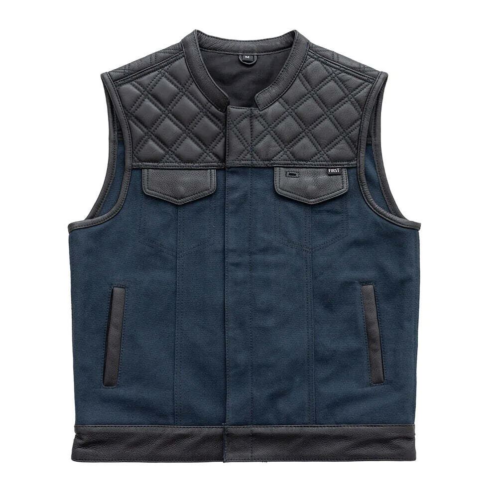 Hunt Club (Blue) - Motorcycle Leather Canvas Vest