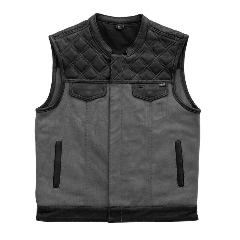 Hunt Club (Grey) - Motorcycle Leather Canvas Vest