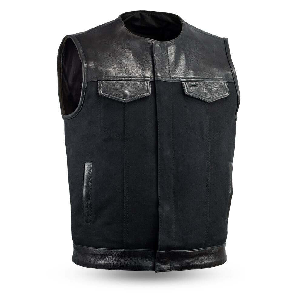 49/51 - No Collar - Motorcycle Leather Canvas Vest