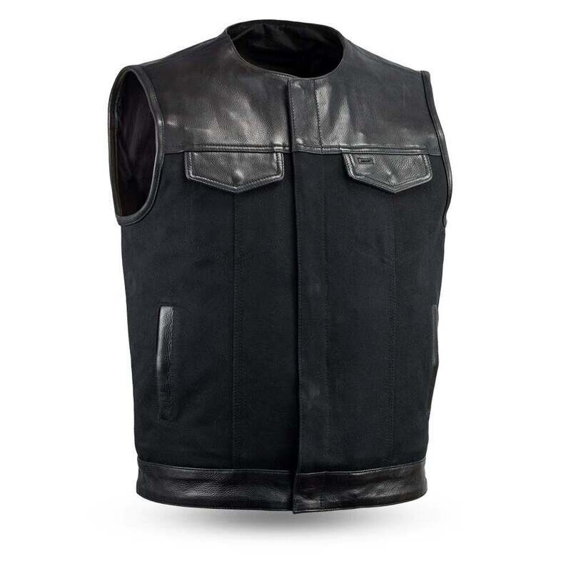 49/51 - No Collar - Motorcycle Leather Canvas Vest