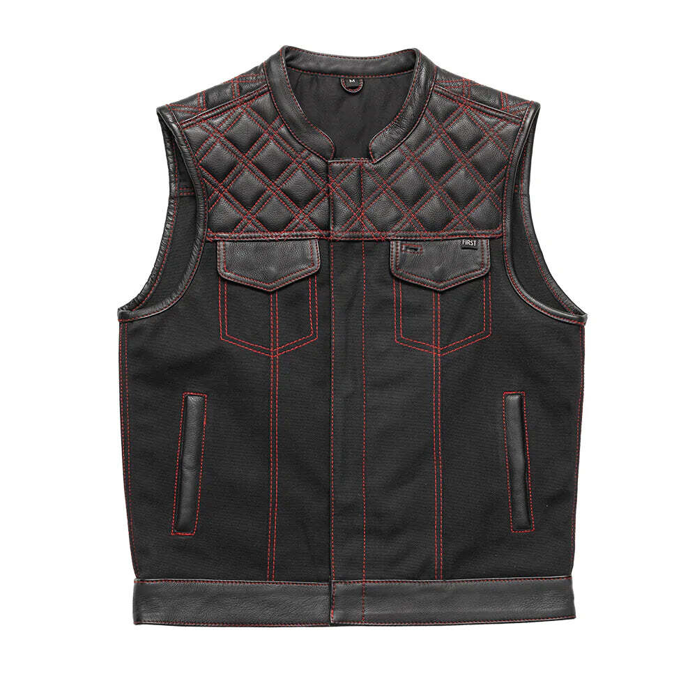 Hunt Club (Black/Red) - Motorcycle Leather Canvas Vest