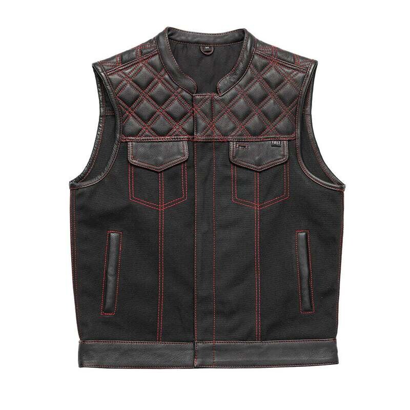 Hunt Club (Black/Red) - Motorcycle Leather Canvas Vest